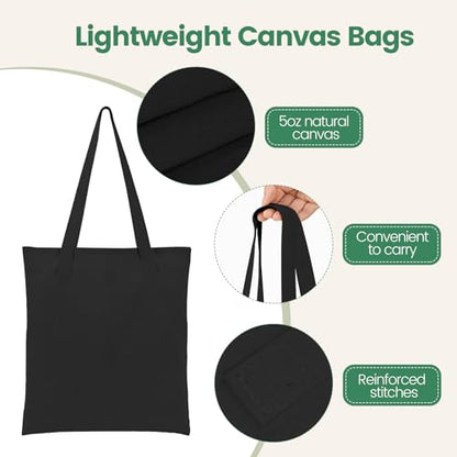 Carbrea 12 Pack Thin Canvas Tote Bags Bulk, Reusable Grocery Bags - Black - color: Black, size: Medium
