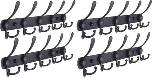 Dseap Coat Rack Wall Mounted - 5 Tri Hooks, Heavy Duty, Stainless Steel, Metal Coat Hook Rail for Coat Hat Towel Purse Robes Mudroom Bathroom Entryway (Black, 4 Packs) - color: Black, size: L:16" (2 Pcs) (Pack of 2)