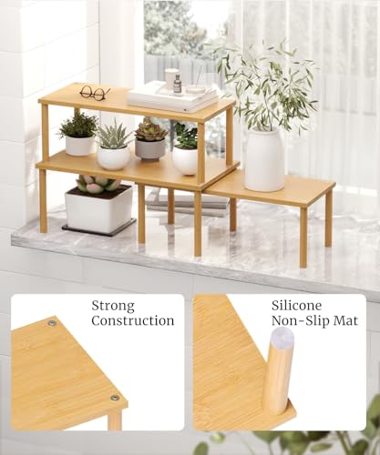 Set of 3 Bamboo Cabinet Organizer Shelf,Large(Natural) - color: Natural, size: Large