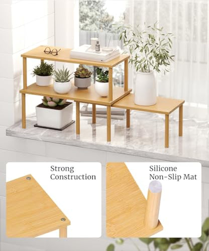 Set of 3 Bamboo Cabinet Organizer Shelf,Large(Natural) - color: Natural, size: Large