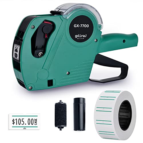 GILLRAJ Price Gun with Labels for Retail GX-7700 Pricing Gun with 5000pcs Green-Margined Sticker Labels & Spare Ink Cartridge