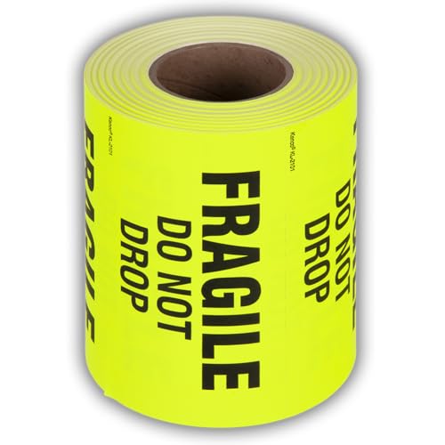 Kenco 3" X 5" Fragile Do not Drop Fluorescent Shipping Label Stickers - 500 Permanent Adhesive Labels Per Roll (10 Pack) - size: 10 PACK