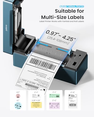 POLONO Bluetooth Thermal Shipping Label Printer, 4x6 Thermal Label Printer - color: Blue