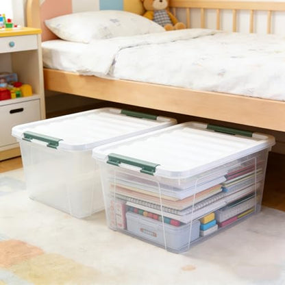 Storage Latching Bins, 35 Quart Clear Plastic, 4-Pack Storage Box - size: 35 Quart