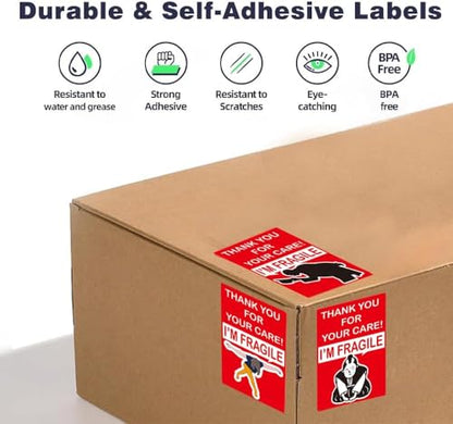 Funny Fragile Stickers for Shipping & Moving, 500pcs Waterproof Labels with Thank You for Care Design, 2x3 Inch Humor Decals for Safe Package - style: 2*3 inch fragile bow