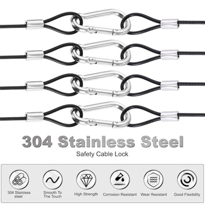 PATIKIL 78.7" Safety Cable Lock Security Wire Ropes w 10 Spring Buckle 5Pcs - color: Black, size: 78.7 Inch