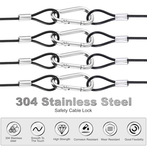 PATIKIL 9" Safety Cable Lock Security Wire Ropes w 10 Spring Buckle 5Pcs - color: Black, size: 9 Inch