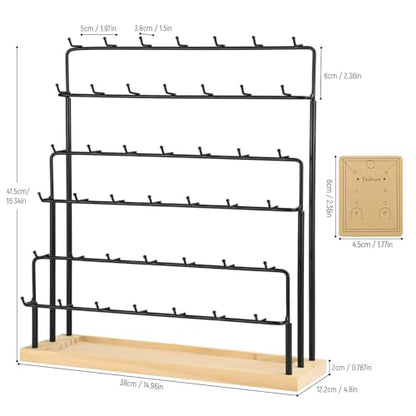 Earring Display for Vendors 6 Tier 42 Hooks Wood Earring Display Rack Holder for Earings Necklaces Rings Bracelets Keychains - color: Black