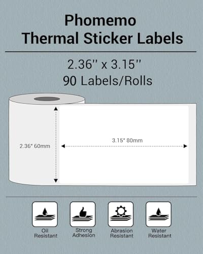 Phomemo M220 Thermal Labels 2.36"x 3.15" for M220/M221/M250/M260, 90 PCS - color: White, size: 2.36"x3.15"