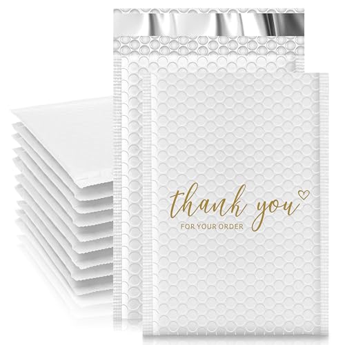 JinRuiKJ Thank You Bubble Mailers 4x8" 50 Pack, Padded Envelopes, Strong Adhesion Padded Mailers, Cushioning Padded Shipping Envelopes for Jewelry, Makeup - White - color: White, size: 4x8" 50Pcs