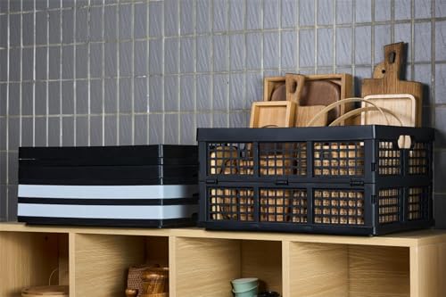 Aebeky 3-Pack Plastic Collapsible Storage Crates-30L,Foldable Plastic Crates for Storage (Black) - color: Black