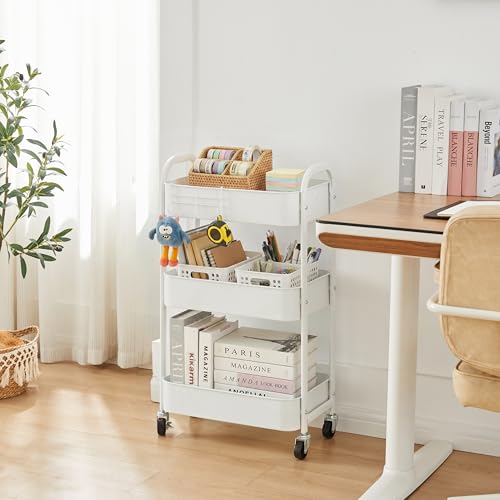 3-Tier Rolling Utility Cart with Caster Wheels,Easy Assembly, White - color: White, size: 3-Tier Standard Cart
