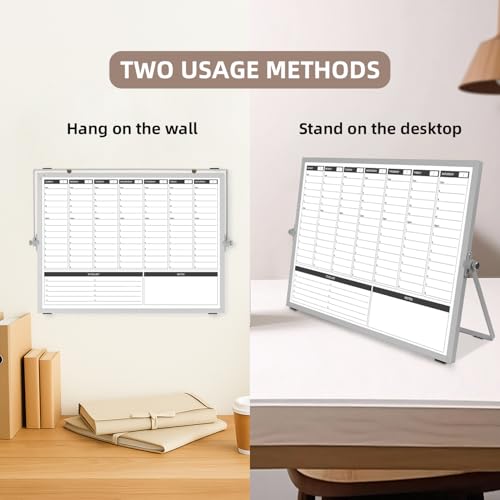 Planning Boards,White Board Dry Erase Calendar with Stand,Double-Sided Weekly Calendar Schedule Board with Time Slots&Monthly Planner with to DO List for Desk and Wall 16"×12"(1 Pack) - size: 16"×12"