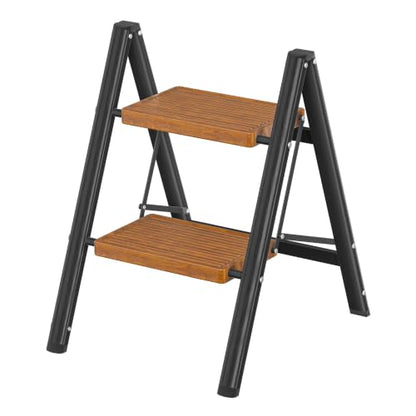 2 Step Ladder, Lightweight Folding Step with Wide Anti-Slip Pedal & Feet, 330 lbs Capacity,Sturdy Steel Step Ladder for Home,Kitchen and Office,Woodgrain - color: Woodgrain, size: 2 Step