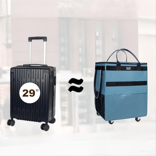 Reusable Grocery Bag with Wheels, Large Blue Rolling Tote - color: Blue, size: Large
