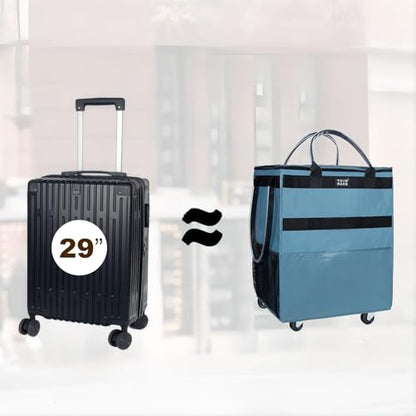 Reusable Grocery Bag with Wheels, Large Blue Rolling Tote - color: Blue, size: Large