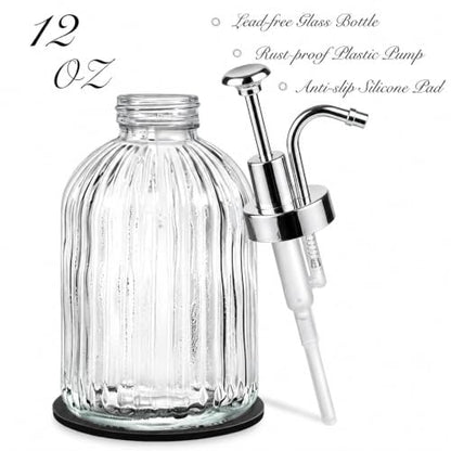 SheeChung 12oz Clear Glass Liquid Soap Dispenser,Silver Pump,Striped,1 Pack - color: Clear, Silver Pump, 1pc