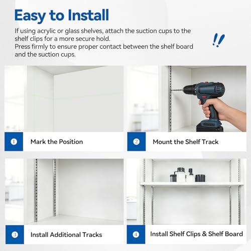 Adjustable Shelf Bracket 40 Inch 8 Pack Wall Shelf Pilaster Tracks, Stainless Steel Mortise Mount System with 32 Aluminum Alloy Shelf Clips for Closet, Cabinet & Wall Storage
