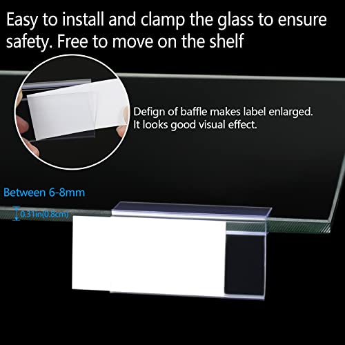 Glass Shelf Label Holders 50 pcs with Inserts Fits 1/4" to 3/8" Glass Shelving - size: 8mm ( 50 pcs)