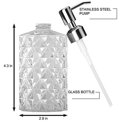 GLADPURE Soap Dispenser, 2 Pack, 12 Oz, Clear Diamond Design Glass