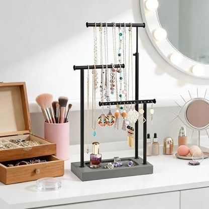 SRIWATANA Weathered Grey & Black Jewelry Organizer, 3-Tier Necklace Stand - color: weathered grey