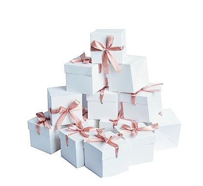 Gift Box with Lid & Ribbon for present, 12pcs, White, 4"×4"×4" - color: White, size: 4 x 4 x 4 Inch
