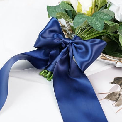 Navy Blue Double-Faced Satin Ribbon, 3 Inch x 10 Yards - color: Navy