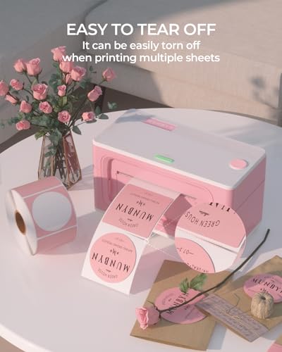 MUNBYN 2 Inch Pink Circle Thermal Labels for Logo Design, 750 Sheets/1 Roll - color: Pink, size: 2inch
