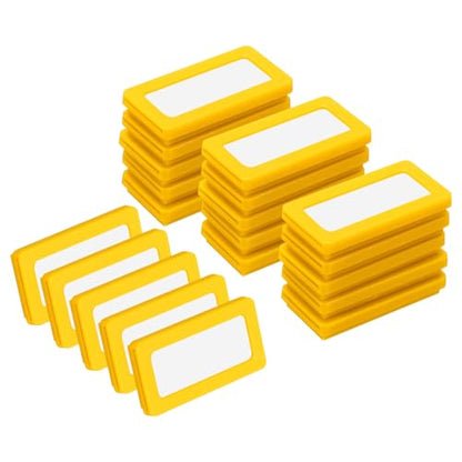 uxcell 20 Pcs Magnetic Label Holders, 1.6 x 0.8 Inch Data Card Holder with Paper Cards and Protective Films for Shelf White Board Toolbox Metal Wall Cabinet Drawer, Yellow - color: Yellow, size: 1.6 x 0.8 Inch