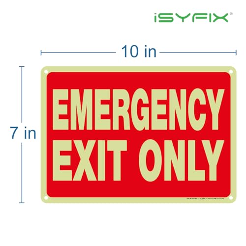 iSYFIX Emergency Exit Only Glow in the Dark Sign, 10x7 Inch, 12 Pack - size: 12 Pk 10x7, style: Plastic Glow