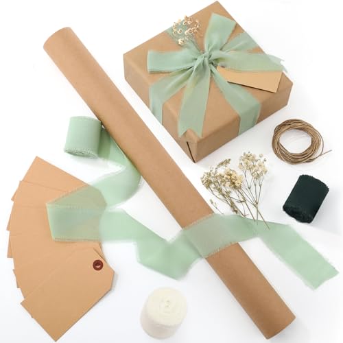 Suncalla 16 Pcs Wrapping Paper Set 16 Inch x 16 ft Elegant Neutral, Green - color: Green