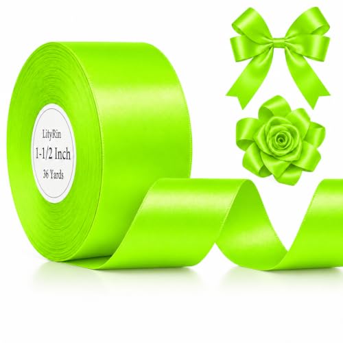 Key Lime Satin Ribbon Roll 1-1/2 Inch x 36 Yards for Hair Bows & DIY Crafts - color: Key Lime