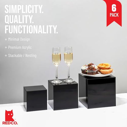 Red Co. Set of 3 Glossy Black Acrylic Cube Display Nesting Riser Stands with Hollow Bottoms - 2-Pack - color: Black, size: 4",5",6" - 2 Pack