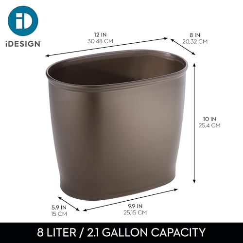 iDesign Slim Plastic Bathroom Trash Can, Small Garbage Bin for Bedroom, Office, Desk, Dorm, Bronze (Pack of 2) - size: 12" x 8" x 10" (Pack of 2)