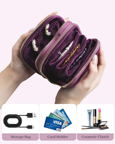 Stratalife Small Travel Jewelry Case, Velvet Storgae Pouch - color: Purple-02