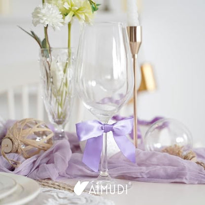 AIMUDI Lavender Satin Ribbon 3.5" Light Purple Pretied Twist Tie Bows Treat Bags Cake Pops Gift Wrapping Basket Wedding Favors Cookie Candy Bagging Baby Shower Favors - 50 Counts - color: Purple Lavender