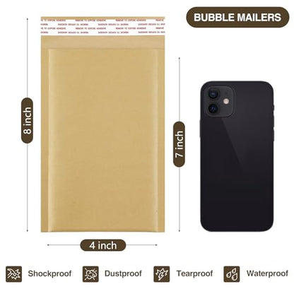 UCGOU Natural Kraft Bubble Mailers 4x8" 100 Pack Brown Usable Size 4x7" - size: 4x8" 100PC