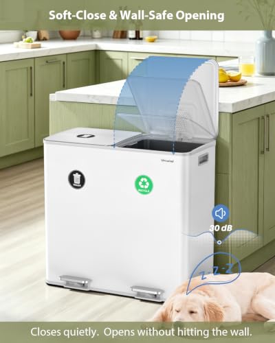 Dual Trash and Recycling Bins for Kitchen, 2*13.2 Gal Dual Trash Can, White - color: White, size: 2 * 13.2 Gallon