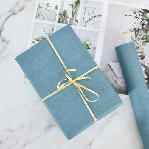 BEISHIDA Grey Blue Gift Wrapping Paper Roll, 15in X 32ft Kraft Bulletin Board Paper Gift Wrap for Christmas Mother's Day Valentine's Day Graduation, Flower Wrap - color: greyblue