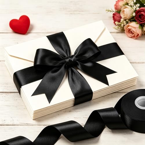 30 Yards 1 in Black Satin Ribbon for Gift Wrapping Graduation Halloween - color: Black, size: 1 inch