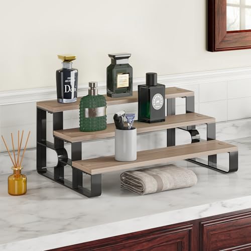 3 Tier Cologne & Perfume Stand, Wooden Dresser Perfume Display Shelf - color: Walnut, size: 3 Tiers-width=11.2"
