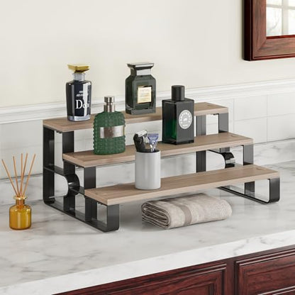 3 Tier Cologne & Perfume Stand, Wooden Dresser Perfume Display Shelf - color: Walnut, size: 3 Tiers-width=11.2"