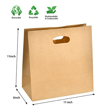 COGLARING 50Pcs Brown Kraft Paper Bags with Die Cut Handles 11" x 6" x 11" - color: 50pack