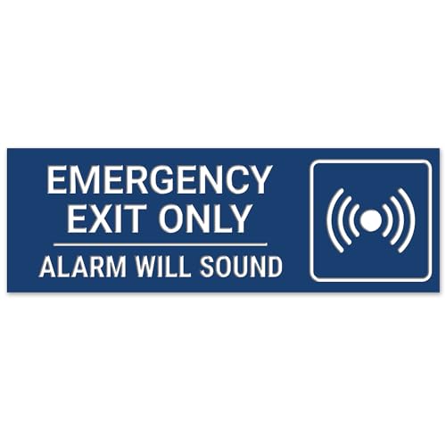 Emergency Exit Only Alarm Will Sound Sign, Engraved, - color: Silver, size: 4x12