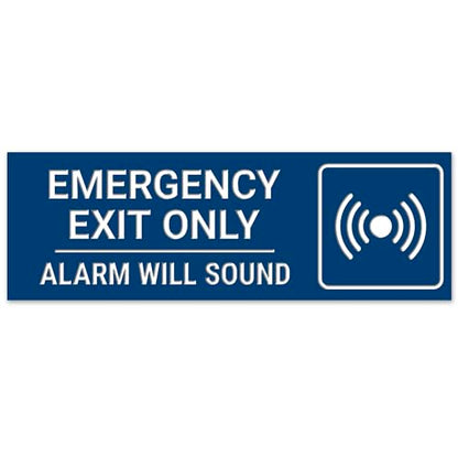 Emergency Exit Only Alarm Will Sound Sign, Engraved, - color: White, size: 3x9