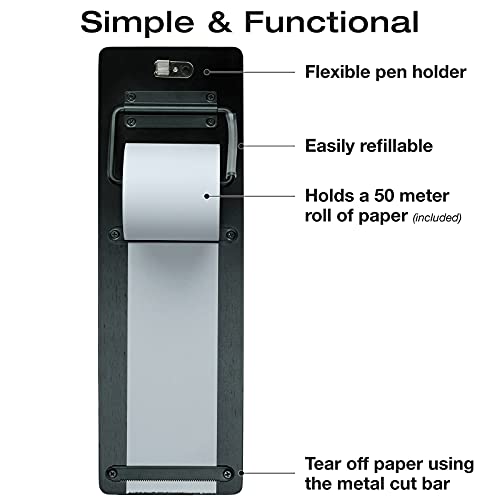Excello Global Products Wall Mounted Note Paper Dispenser with a 160 Foot roll of Paper Included (Black)