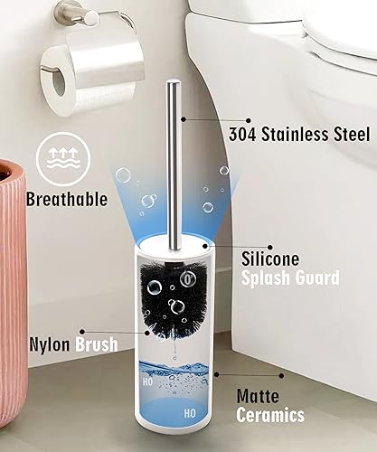 Matt White Ceramic Toilet Brush and Holder Set - color: Matt White, size: Set/1