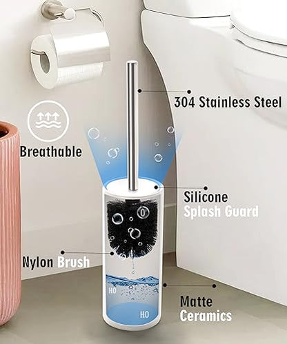 Matt White Ceramic Toilet Brush and Holder Set - color: Matt White, size: Set/2