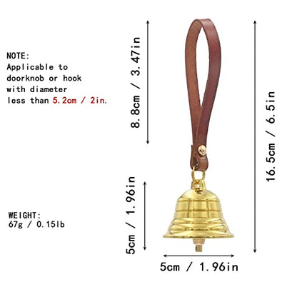 Brass Hanging Bell for Door Knob Decoration, Gold Home Garden Christmas Decor Shopkeepers Bell on Leather Rope Xmas DIY