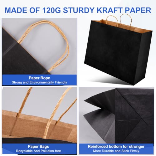 Maitys 12 Pcs 20x16x5 Inch Black Extra Large Paper Gift Bags with Handles - color: Black, size: 20x16x5 Inch